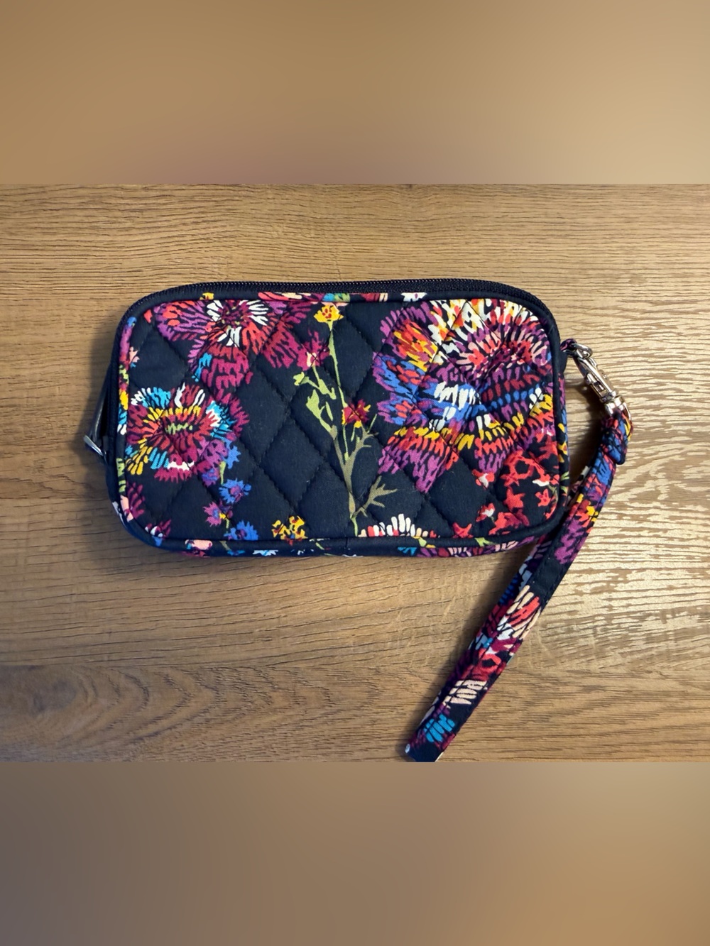 Vera Bradley Navy Floral Quilted Wristlet